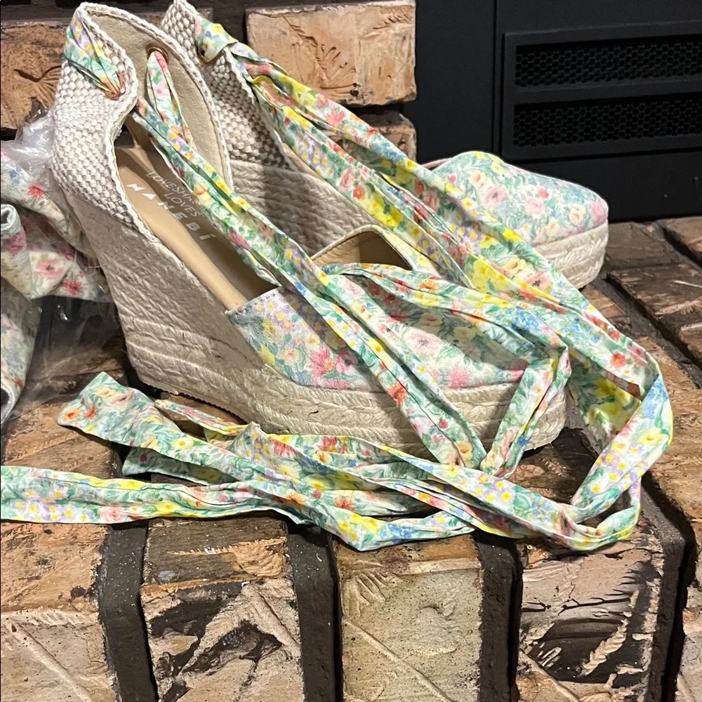 Loveshackfancy x Manebi Ankle-Tie Floral Suede Platform Espadrilles NWOT Size 40